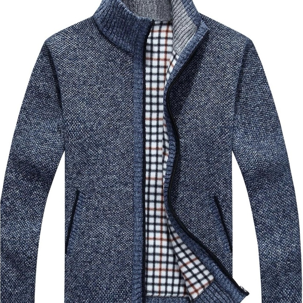 Men's Zip Knitted Cardigan Sweater (X-Large, Dark Blue) NWOT